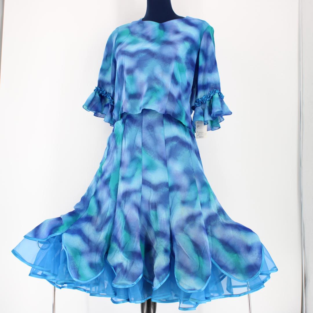 【美品 日本製社交ダンス衣装】上下セット トップス スカート LAFORET 青