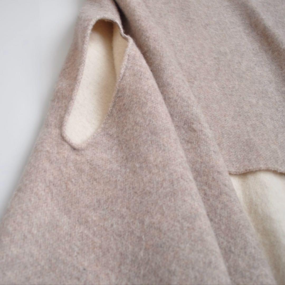 iBlues ♡ ダブルフェイスフードポンチョ 裾フリンジ ベージュ